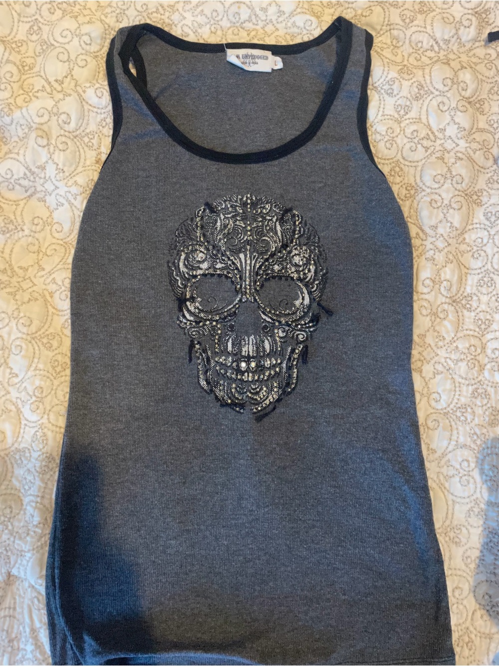 Embellished Skull Tank Top - Dark Gray